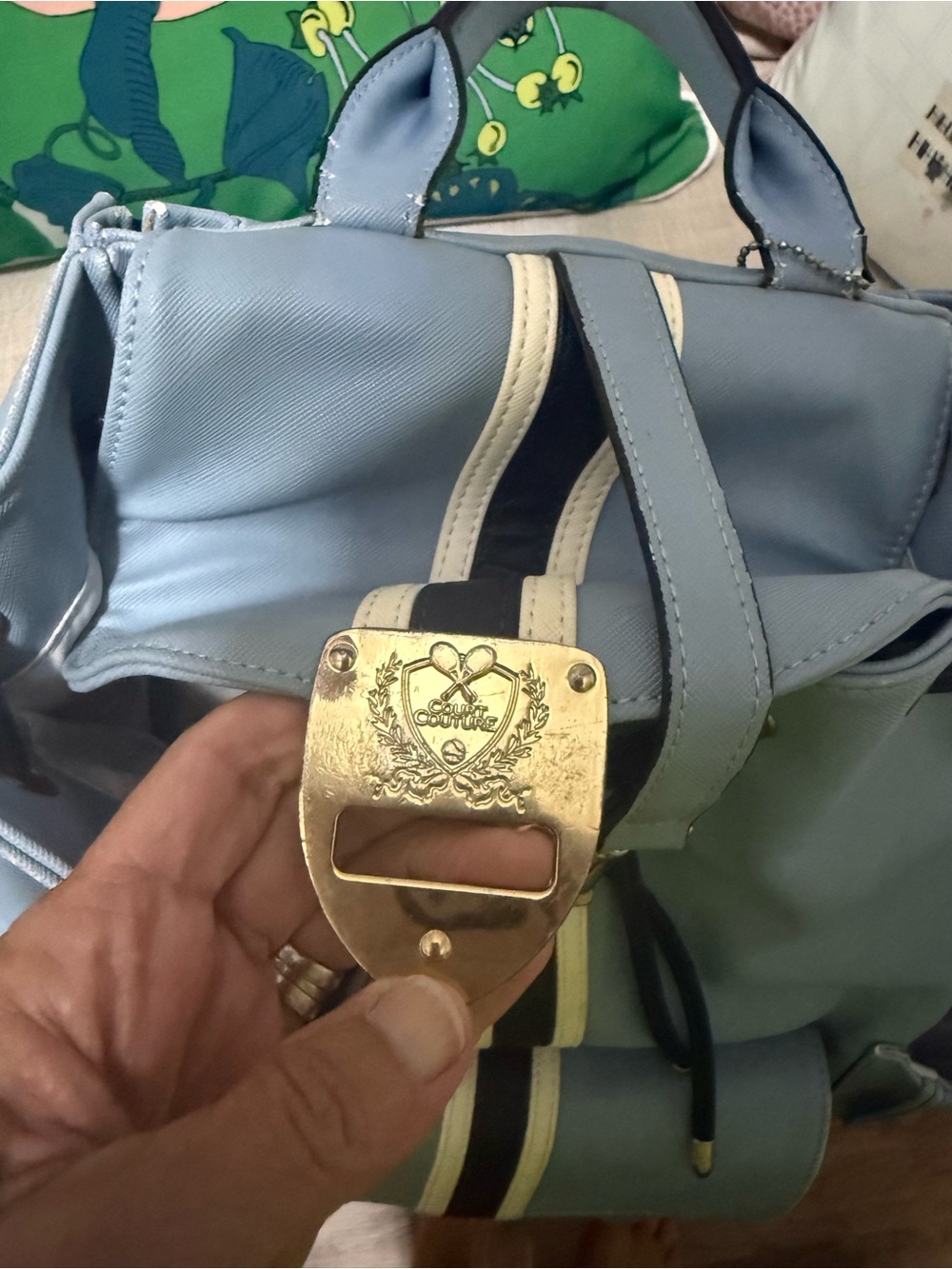 Court Couture Light Blue Tennis Backpack with Cream and Navy Accents